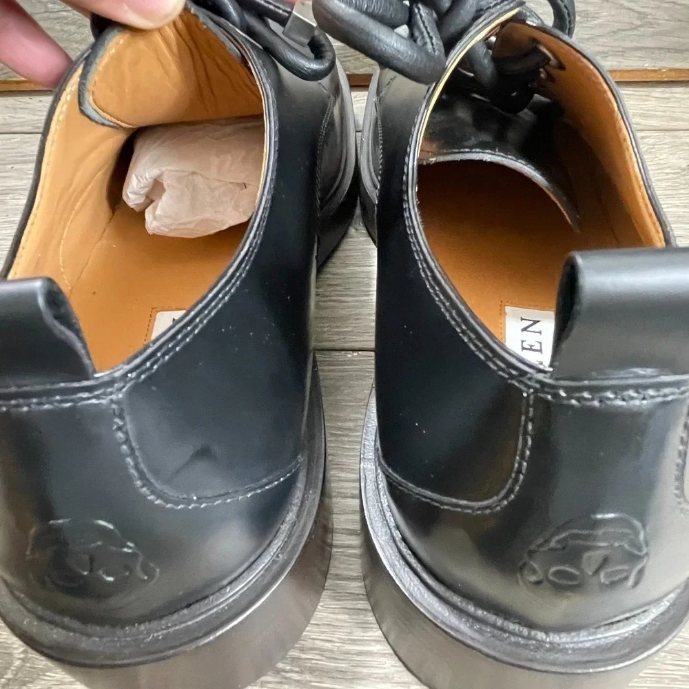 Alexander McQueen Shoes Mens 44 11 Black Calf Leather Skull Derby Designer Italy